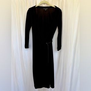 Banana Republic black wrap dress with belt and leather trim size S